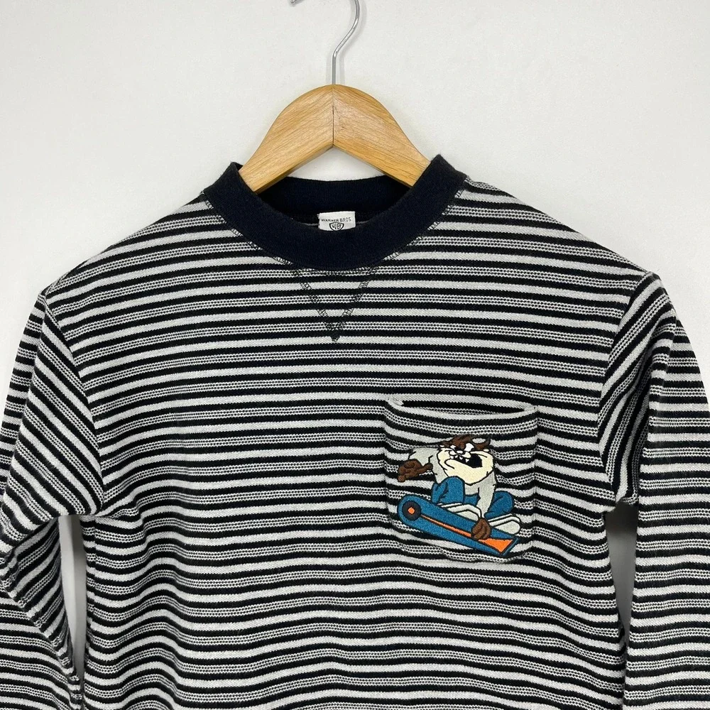 Warner Bros Studio Store Kids Taz Snowboarding Striped Long Sleeve Shirt M 1996